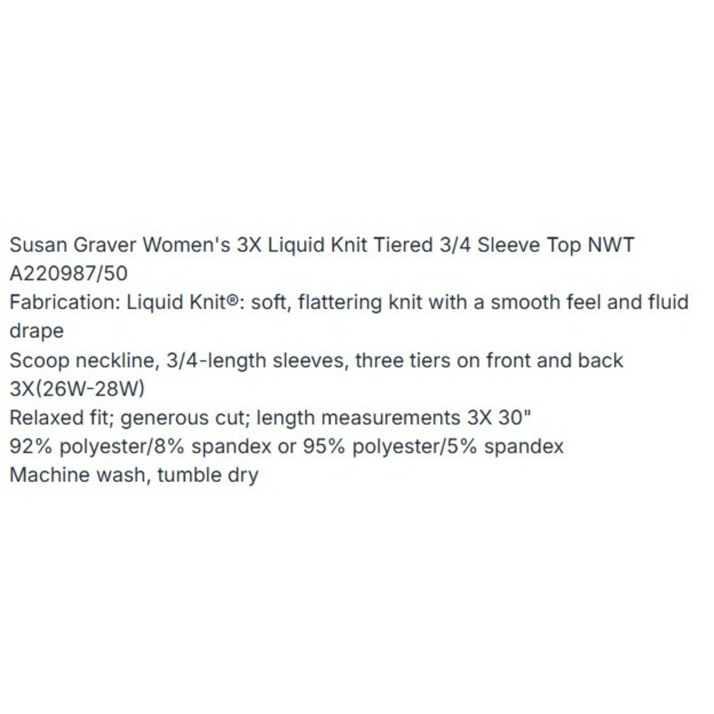 Susan Graver Liquid Knit Tiered 3/4 Sleeve Top Merlot Plus Size 3X A220987 - Picture 2 of 3